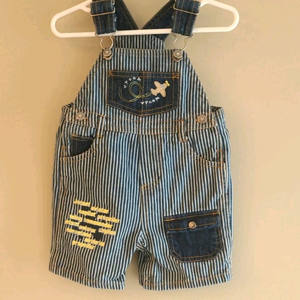 Vintage pinstripe shortalls airplane embroidery